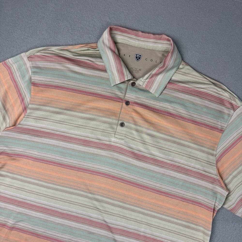 Nike Golf Polo Shirt Mens XL Striped‎ Dri Fit Performance Small Stains